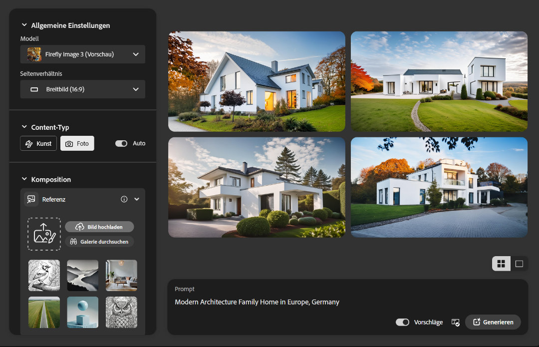 Architektur-Bildgenerierung mit Adobe Firefly als Werkzeug für Inspiration.