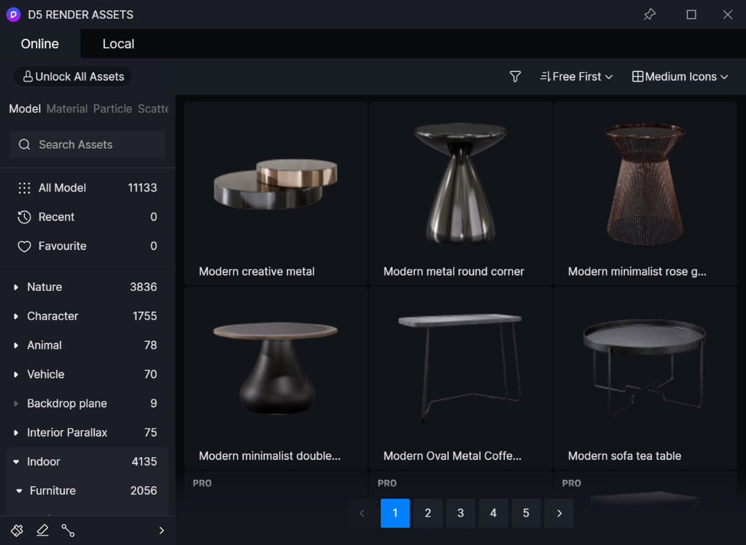 D5 Render Asset Browser bietet eine sehr große Auswahl an 3D-Modellen