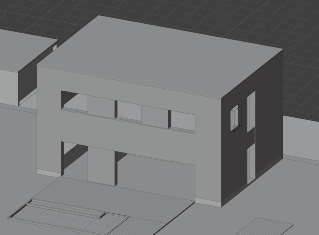 Greyboxing Modellierung Architektur 3D Visualisierung von einem modernen Einfamilienhaus Gebäude mit Pool und Holzelementen in Ingolstadt