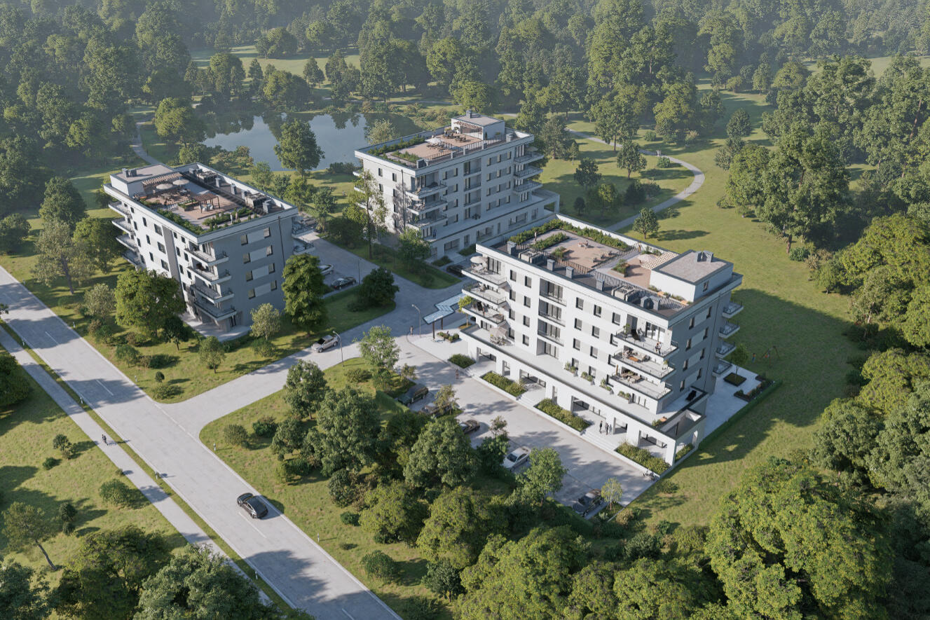 Architektur Immobilie 3D Visualisierung einer Wohnlange von Mehrfamilienhaus Gebäude Haus in der Natur Ingolstadt Regensburg und Eichstätt