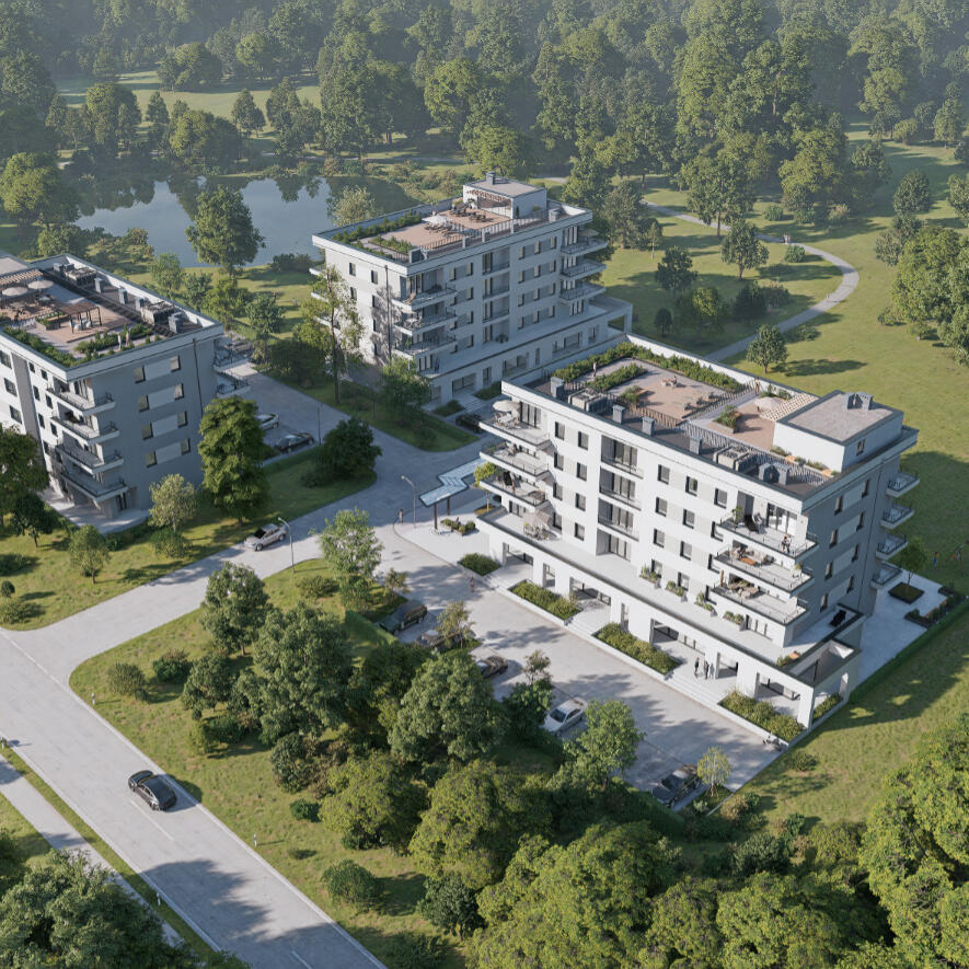 Architektur Immobilie 3D Visualisierung einer Wohnlange von Mehrfamilienhaus Gebäude Haus in der Natur Ingolstadt Regensburg und Eichstätt